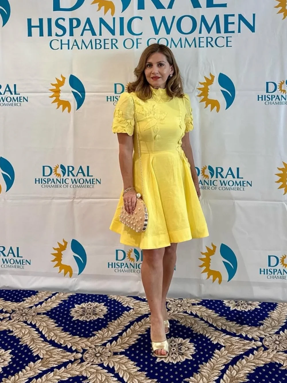 NWT Antonio Melani Iris Linen Floral Appliqué Sunshine Yellow Mockneck Dress
